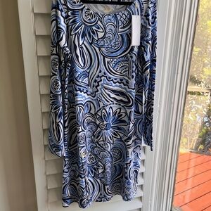Lilly Pulitzer Blue and White Paisley Long Sleeve Dress